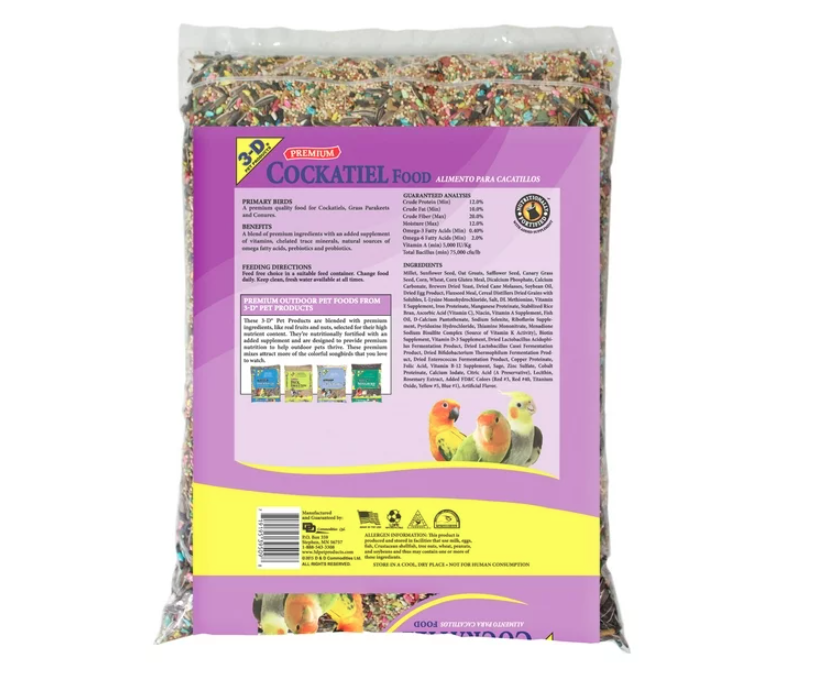 3-D Pet Products Premium Cockatiel Mix Bird Food Seeds, with Probiotics, 9 lb. Bag - Amado Deals - wholesale and distributors with free shipping in United States 3-D Pet Products Premium Cockatiel Mix Bird Food Seeds, with Probiotics, 9 lb. Bag - Amado Deals - wholesale and distributors with free shipping in United States